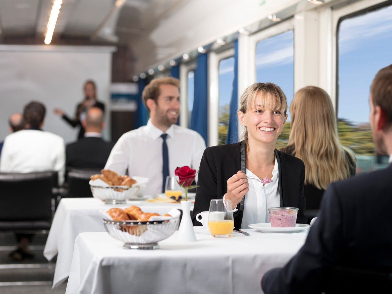 Journey in Le Salon de Luxe saloon coach with catering.