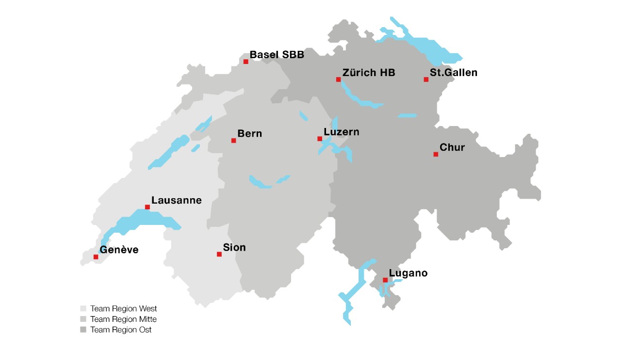 Switzerland is divided into three regions for consulting: West, Central and East.